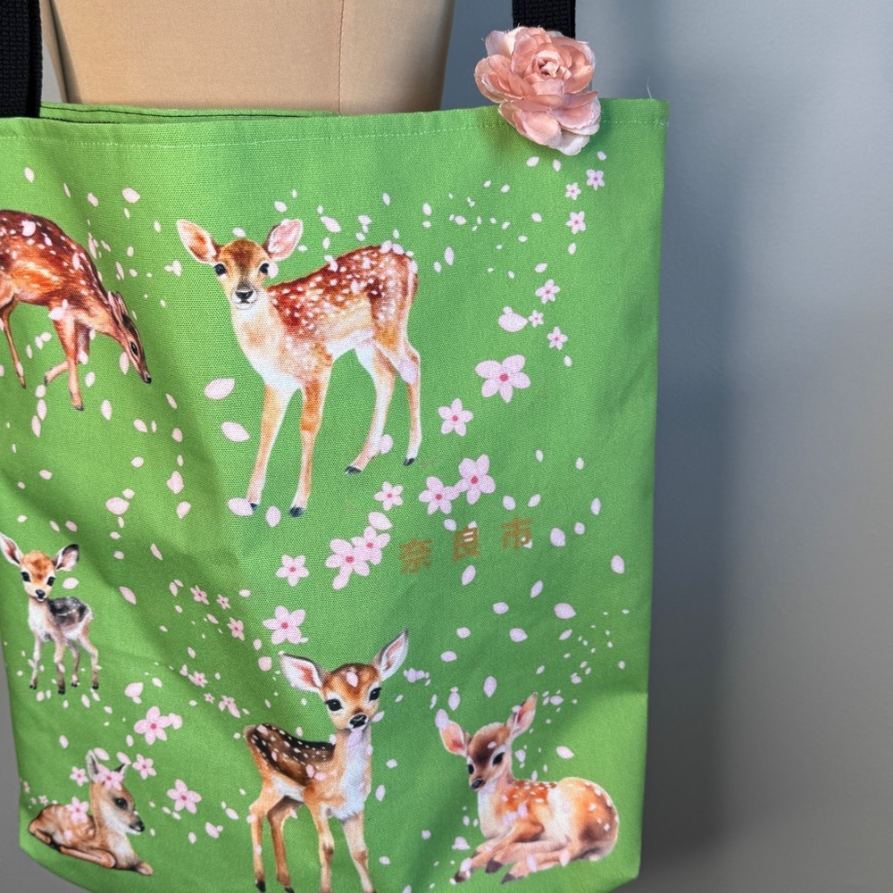 Nara Japan Deer Sakura Cherry Blossom Large Tote Bag Rose Flower Pin Clip Brooch